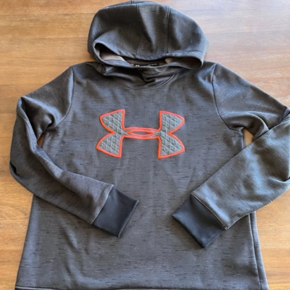 Under Armour Womens BIG LOGO Hooded Cold Gear Sweatshirt Medium M Dark‎ Gray